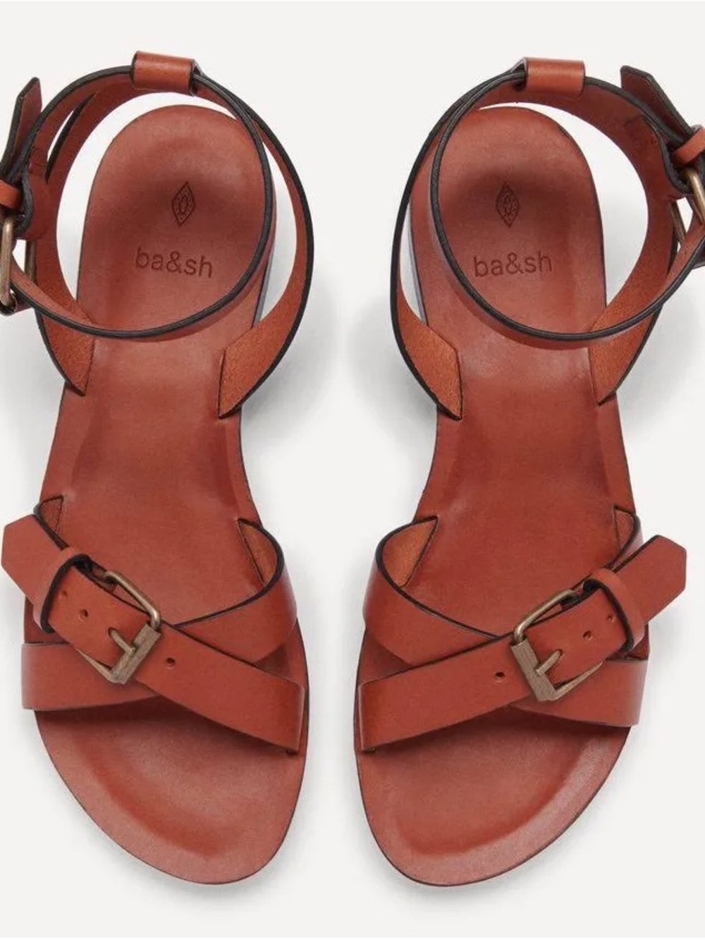ba&sh CAMELIA Brown Leather Buckle Ankle-Strap Sandals